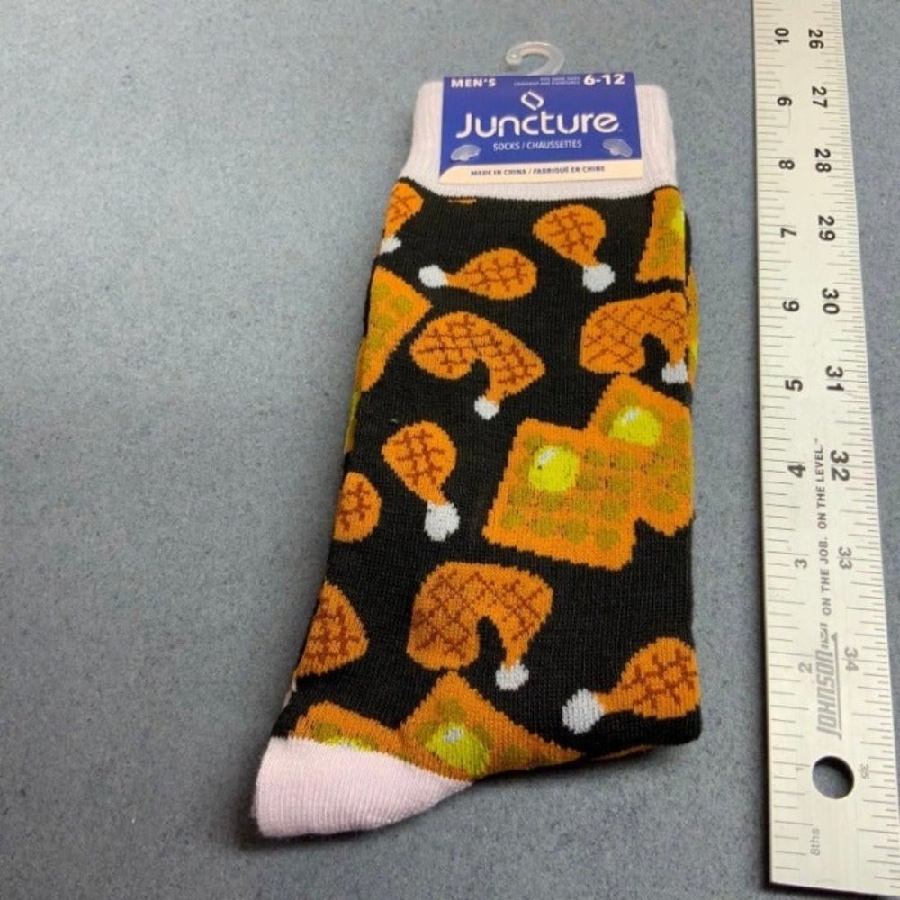Mens Socks Chicken Waffles Womens Unisex Brown Black White Yellow - Picture 4 of 4